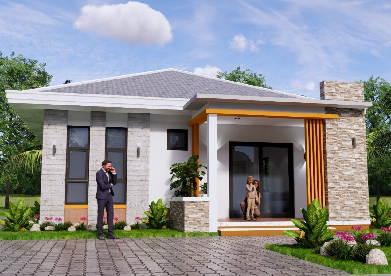 26×36 Feet Small House Plan 8×11 Meter 3 Beds 2 Baths Hip Roof (A4 Hard Copy)