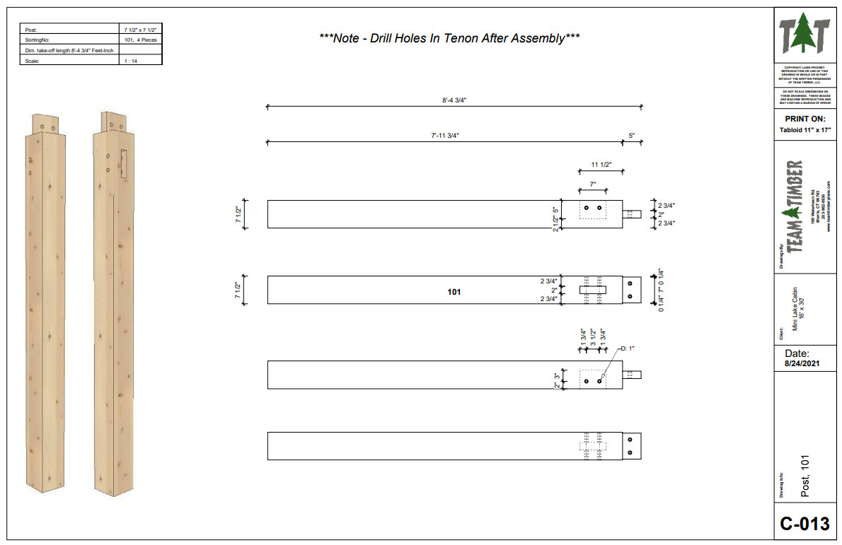 16′ x 30′ Mini Lake Cabin Timber Frame Plan Set