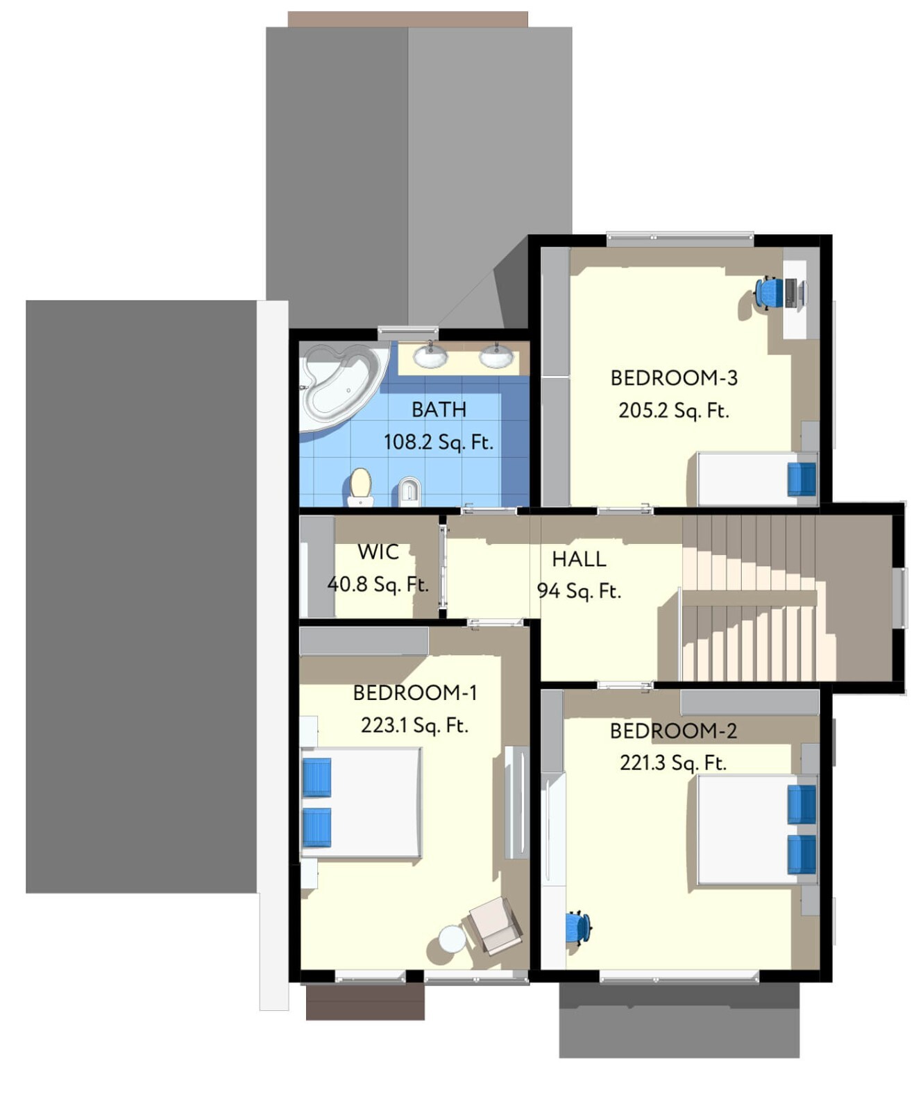 45’x52’ 3 Bed, 2 Bath Modern Cottage Architectural Build Plans PDF Download.