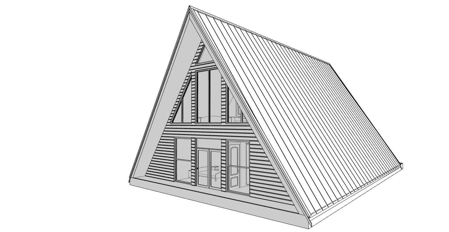 64’x50’ 2-Beds 3-Baths Charming A-Frame Architectural Plans CAD FILES Download