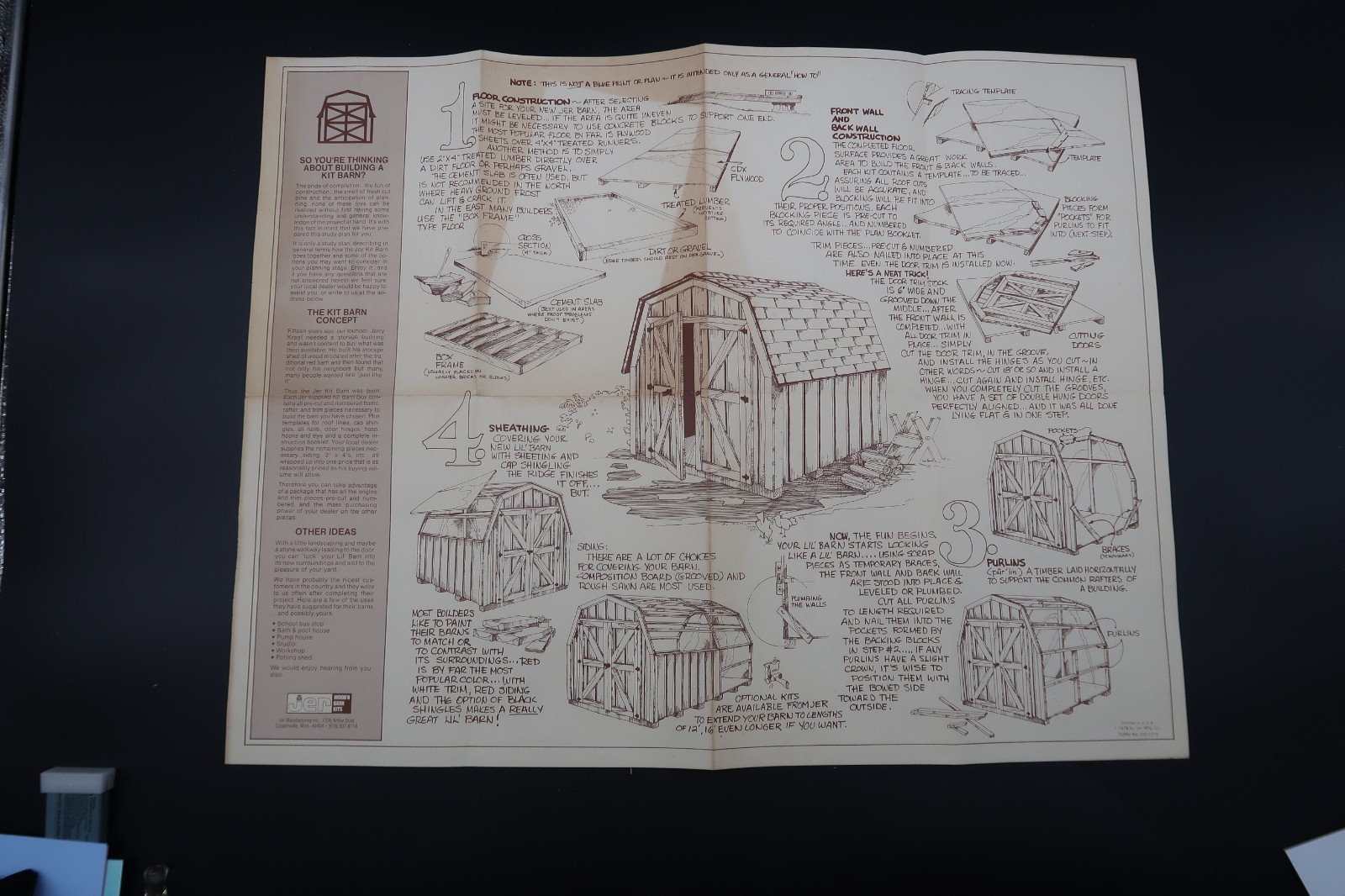 Vtg Barn Kit Build Instructional Information Ephemera 1978 Jer MFG. USA Unusual