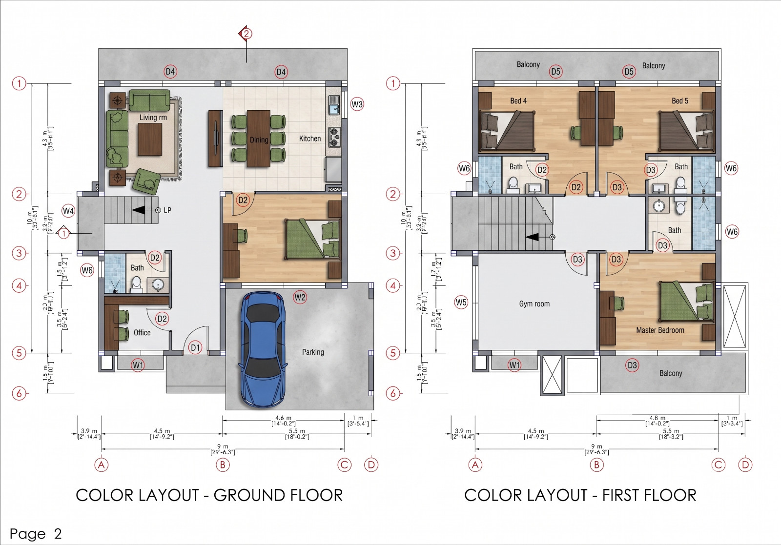 30×33 Ft House Design Plans 9×10 Meter 4 Beds 4 Bath A4 Printed, PDF & CAD Plan