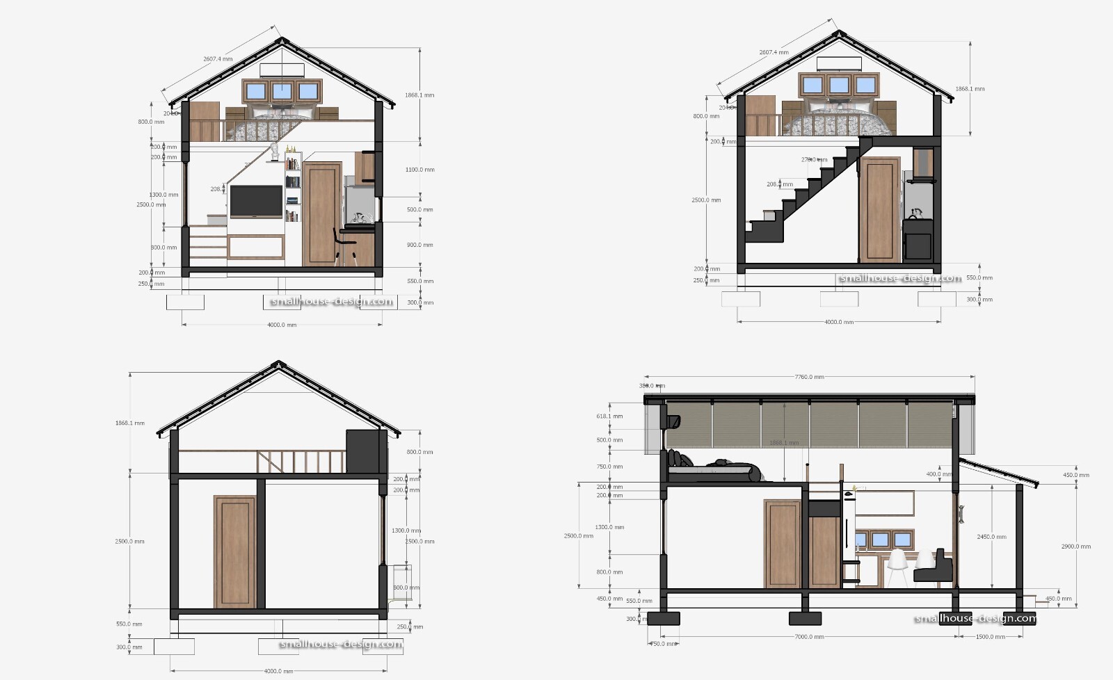 13×23 Loft House Plan 4×7 Meter 2 Beds 1 Bath Gable Roof PDF Plan (A4 Hard Copy)