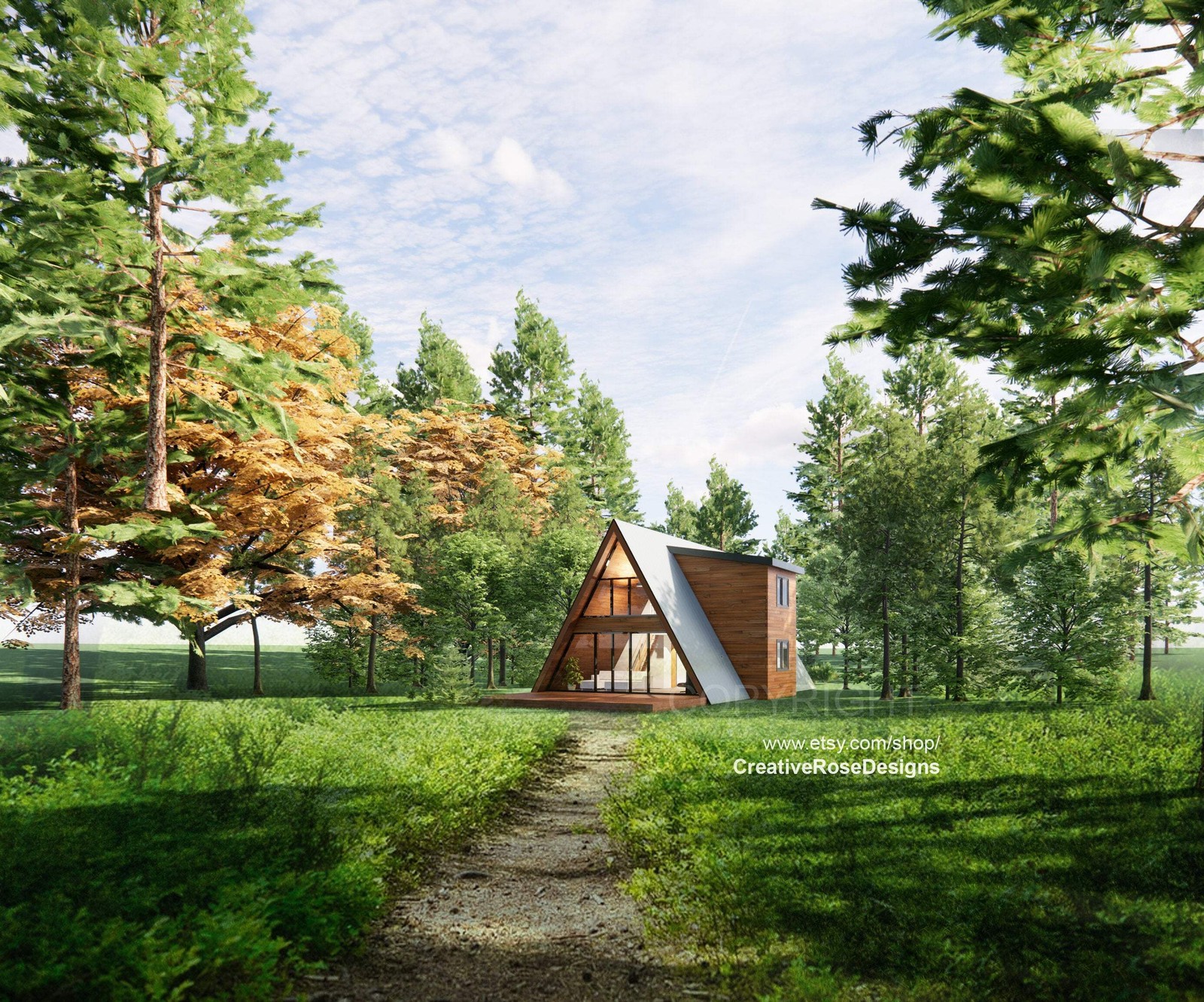 Spacious Sunset Modern A Frame 26′ x 40′ / Vacation Cabin / A-Frame House Design