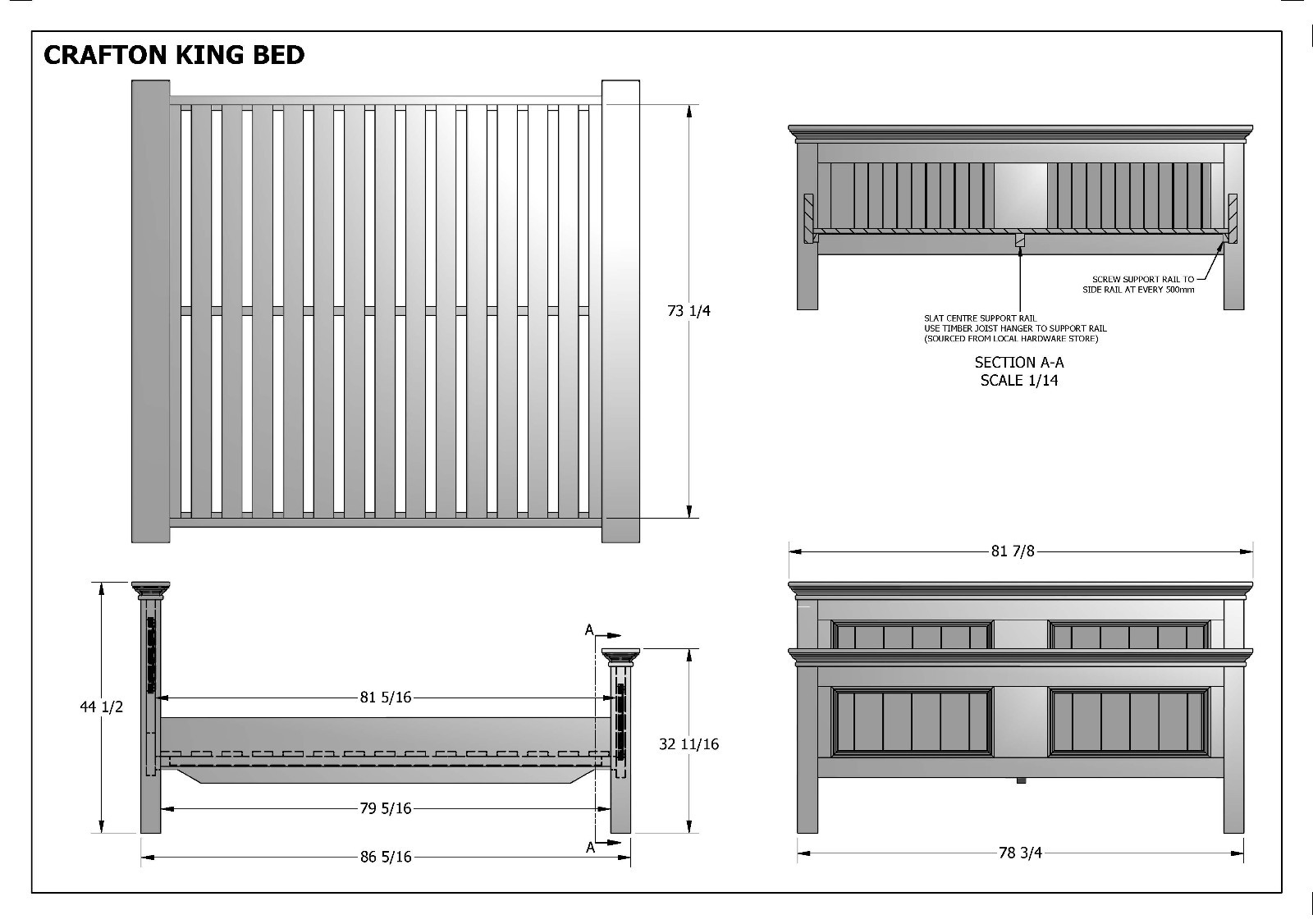BUILDING PLANS FOR CRAFTON KING SIZE TIMBER BED – MAKE YOUR OWN & SAVE $$$