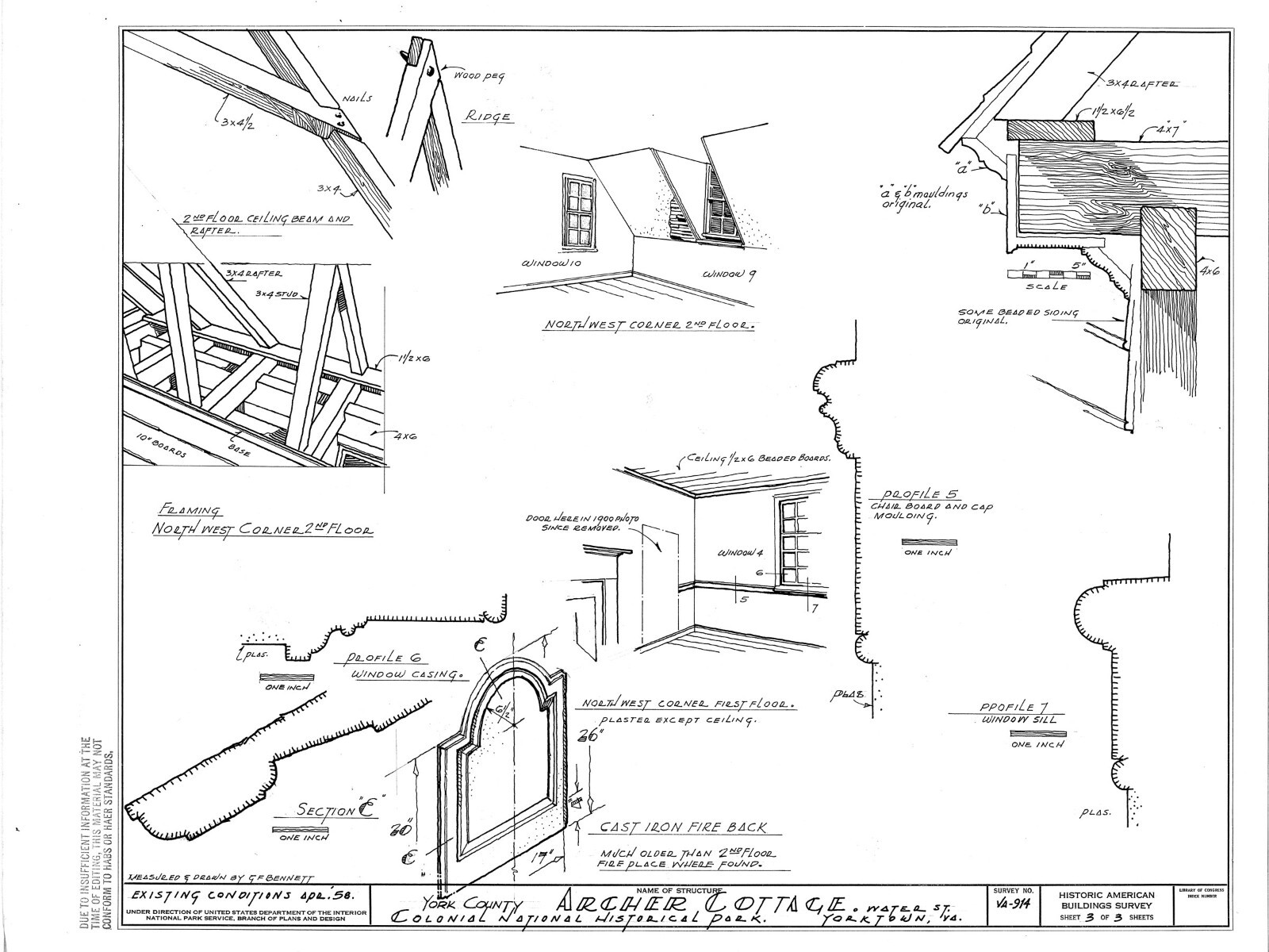 Yorktown historic colonial cottage – wood/timber frame home plans, 2 bedrooms