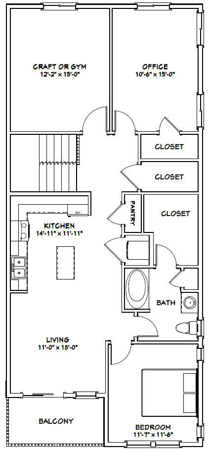44×48 Apartment with 2-Car 1-RV Garage – PDF FloorPlan – 1,645 sqft – Model 1F