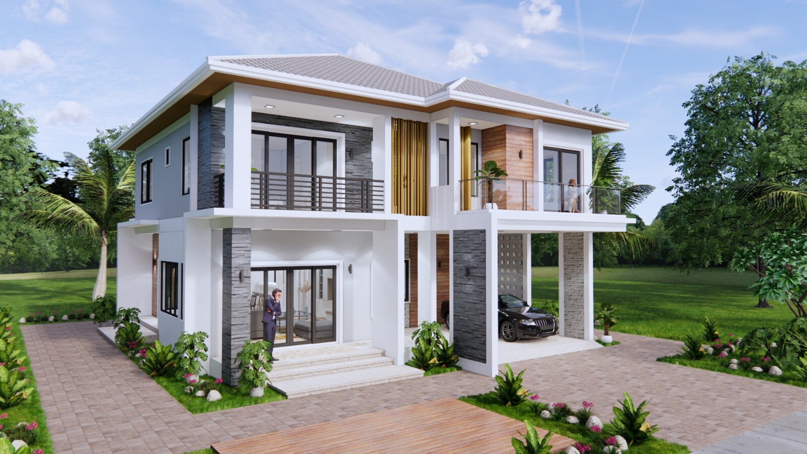 36×40 Feet Modern House Plan 11×12 Meter 4 Beds 4 Baths Hip Roof (A4 Hard Copy)