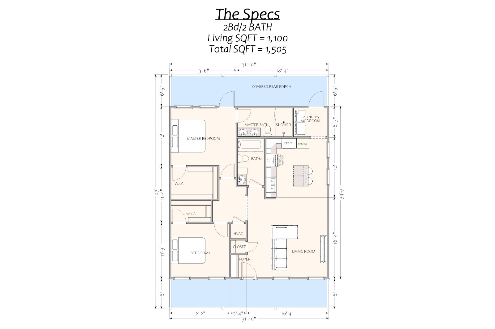 1,100 Sqft (Living) Modern Farm House with – 2 Bd, 2 Ba