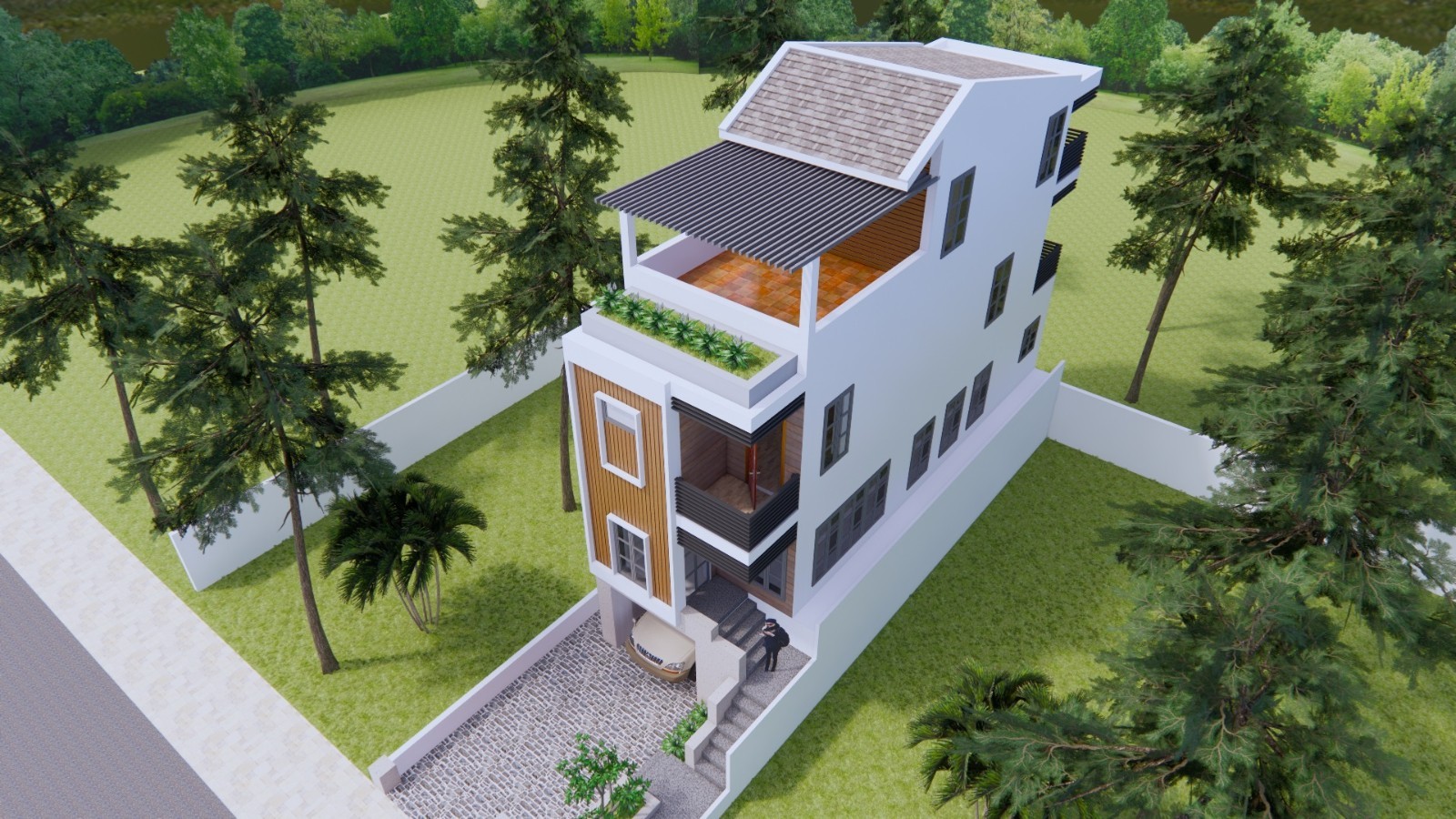 14×45 Feet Small House 4.2×14 Meter 4 Beds 5 Baths Shed Roof PDF + A4 Hard Copy