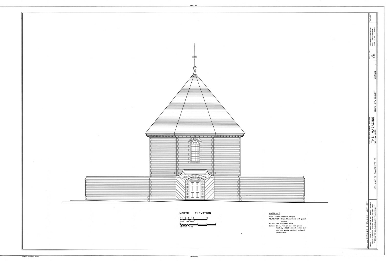 Historic Colonial Williamsburg Octagon brick house printed plans, 2 stories