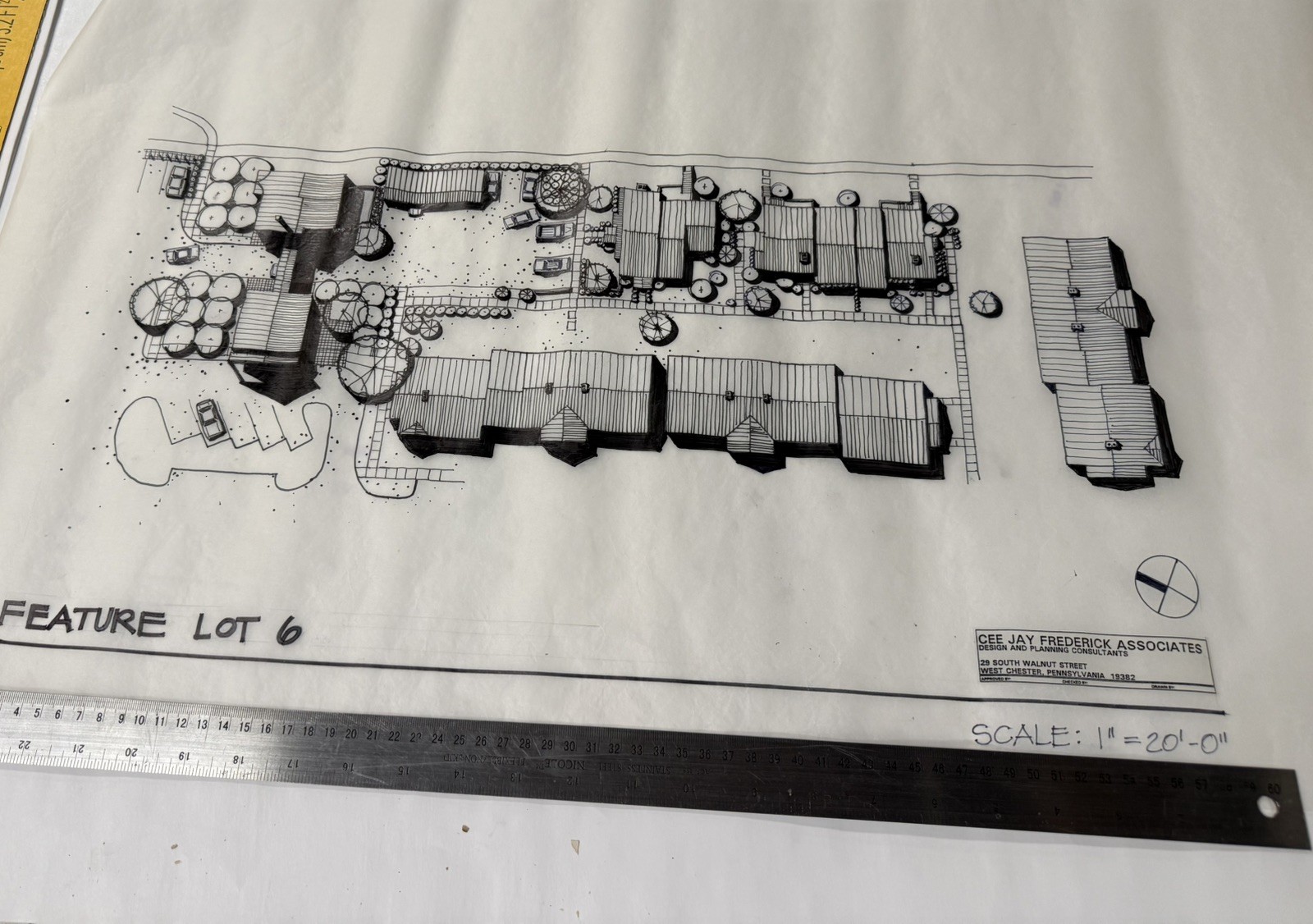 Vintage Hand-Drawn Architectural Site Plan Rendering – Ink on Vellum – 12×18