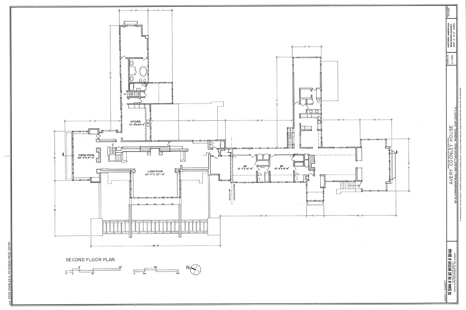 Frank Lloyd Wright Prairie Style home, architectural drawings, Coonley House