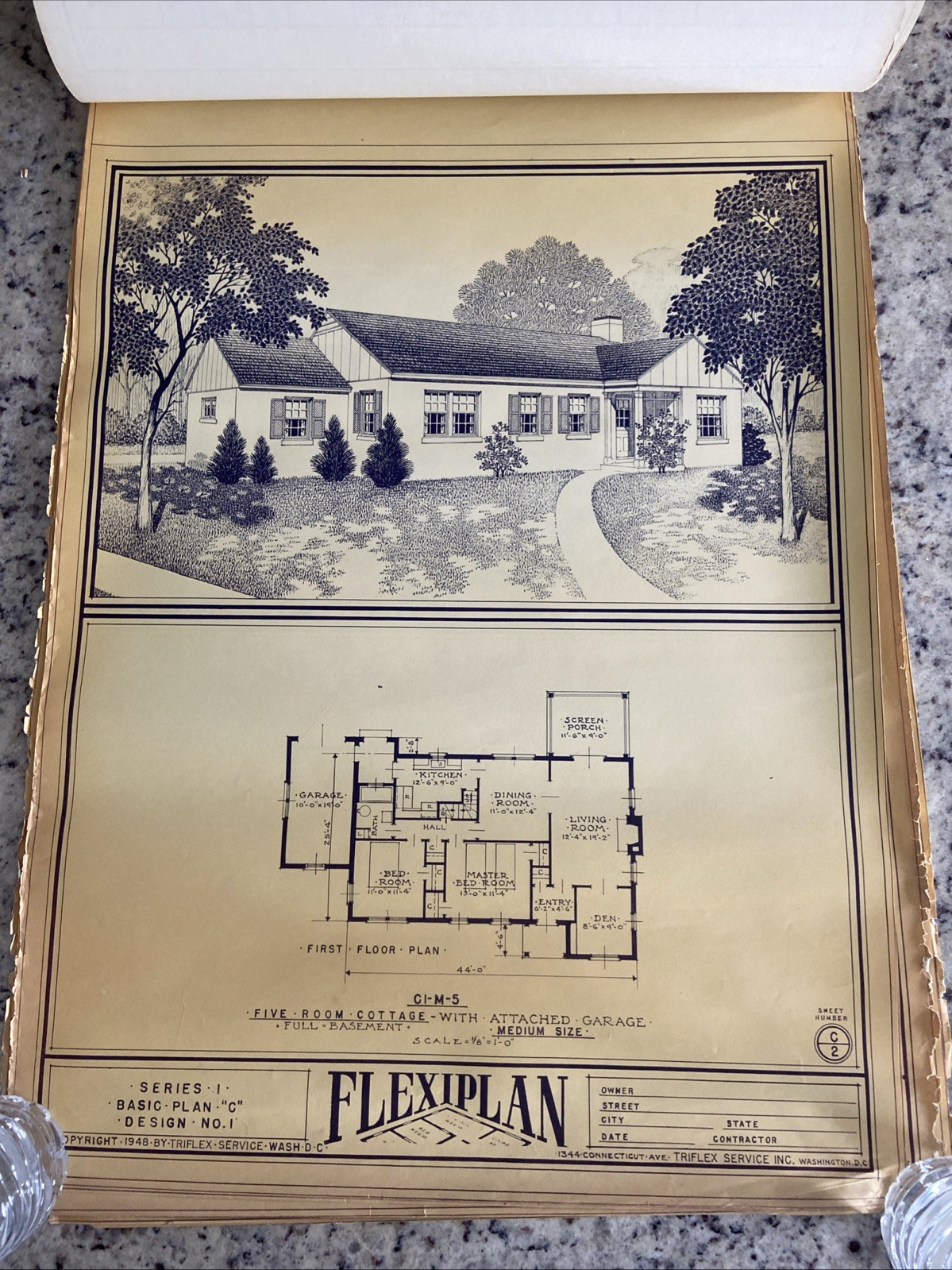 Lot Of 27- 1948 Home Plan Blueprints TRIFLEX Service Washington DC Plan Roll Set