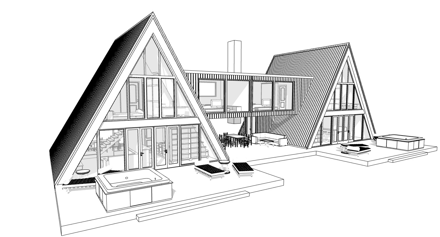 86’x45’ 6 Beds, 4 Baths Double A-Frame House Architecture Build Plans PDF.