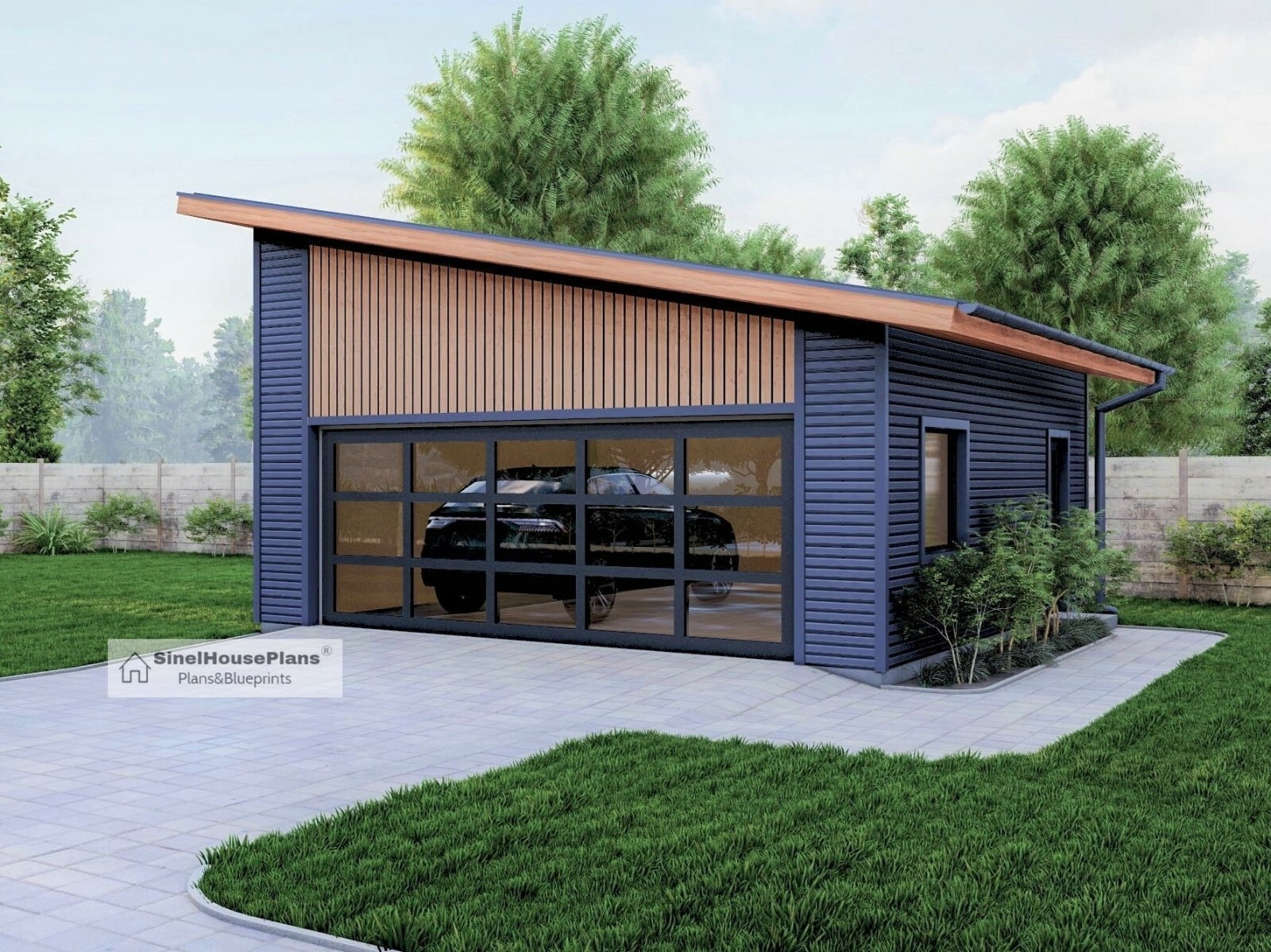 2 Car Modern Garage plan-23′ x 24′ Building Blueprints Package With Loft Storage