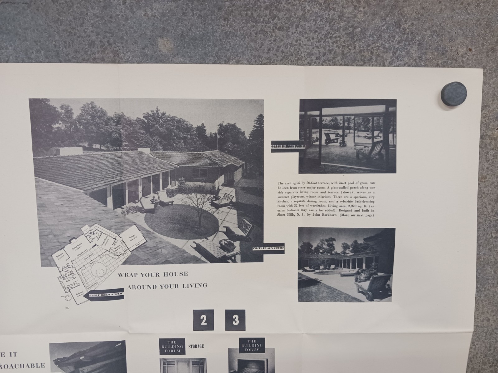 VTG 1950s Ranch Modern U Shape MCM Good Housekeeping House Floor Plan Barkhorn