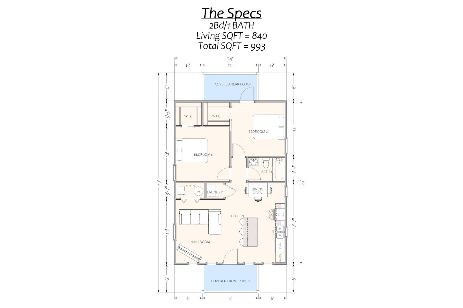 840 Sqft (Living) Modern Cabin – 2 Bd, 1 Ba