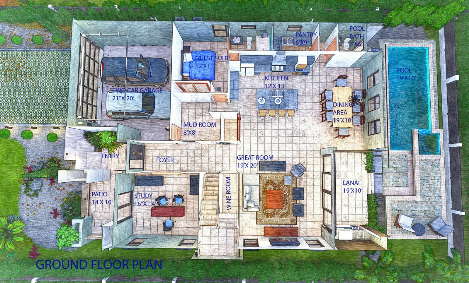 CADFILE BLUEPRINTS CONTEMPORARY TWO STORY HOUSE PLAN ARCHUP #101