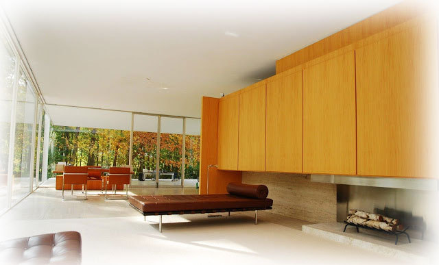 Mies van der Rohe modern design, Farnsworth House, architectural drawings