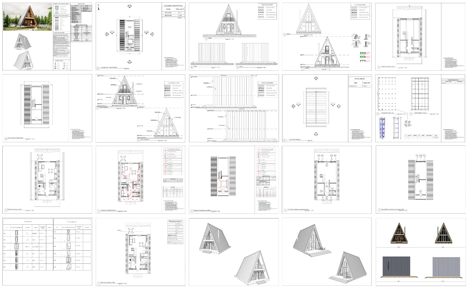 22’x42′ Tiny House Plan 1 Bed, 1 Bath Architectural Build Plans PDF Download
