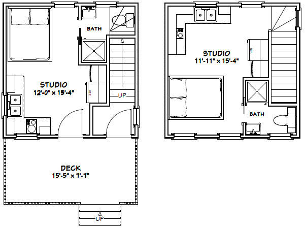 16×16 Tiny Duplex — 441 sq ft — PDF Floor Plan — Model 2K