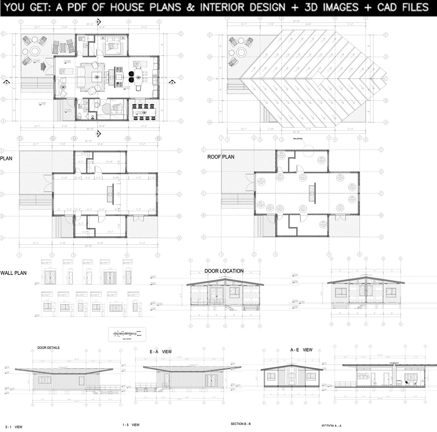 Container house plans – 2 bedrooms – 1 bathroom – Digital PDF File