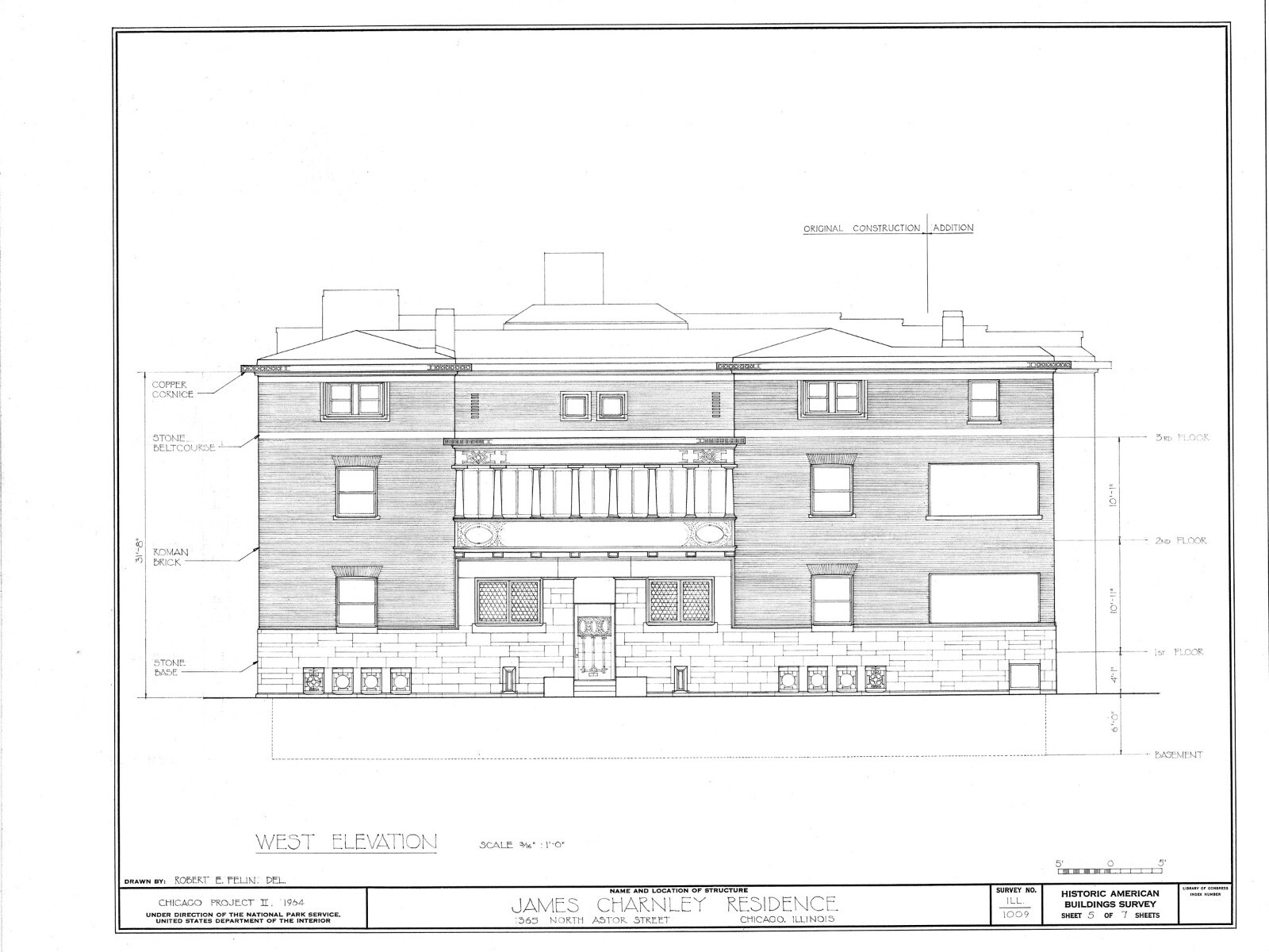 Frank Lloyd Wright Prairie Style home, architectural drawings, Charnley House
