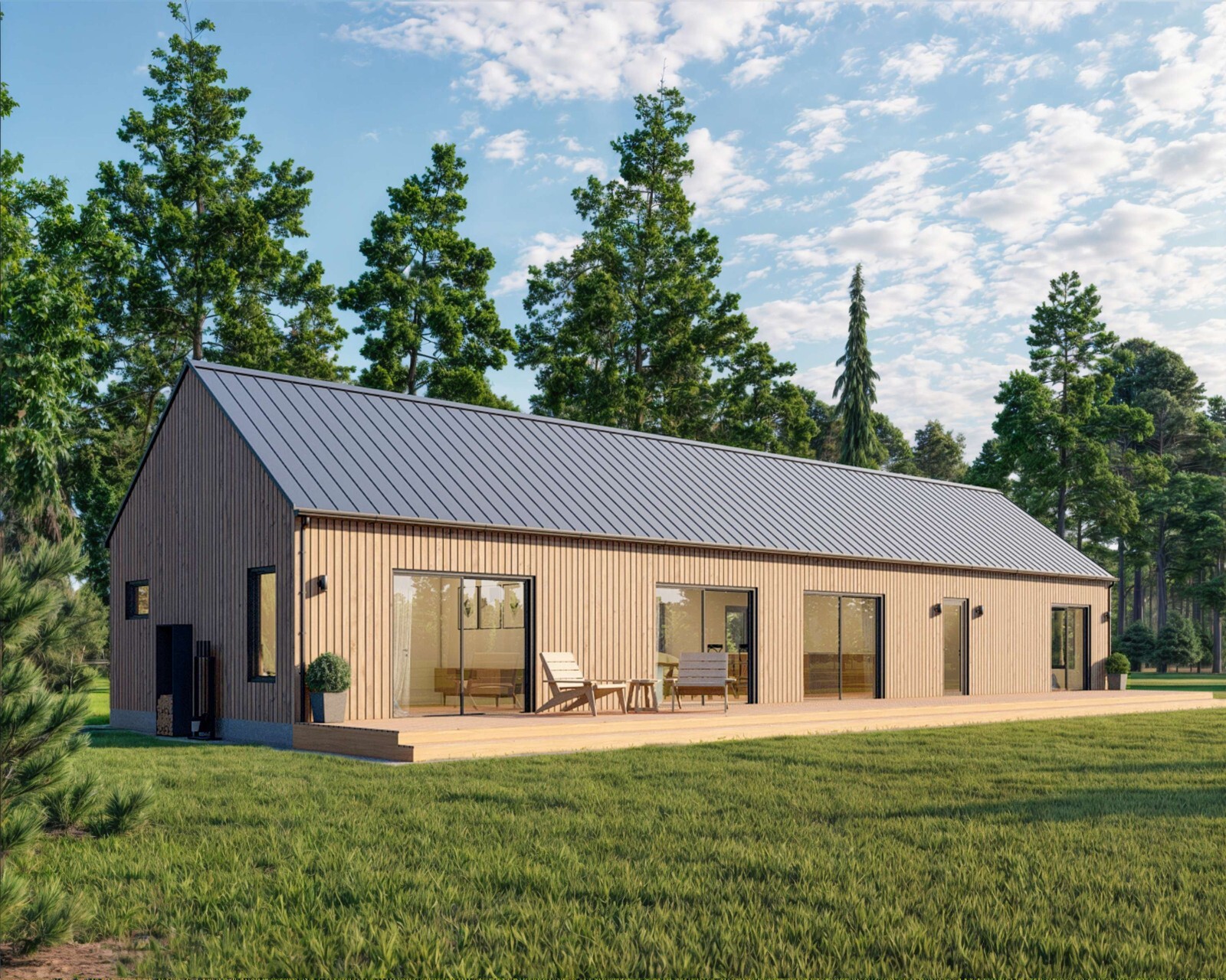 Modern Cabin House, 20′ x 70′, 1400 Sq Ft, 3 Bed 2 Bath, Architectural Plans