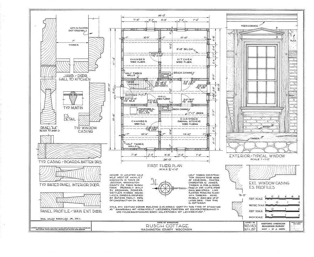 Timber frame cottage, printed architectural drawings, single story home plan