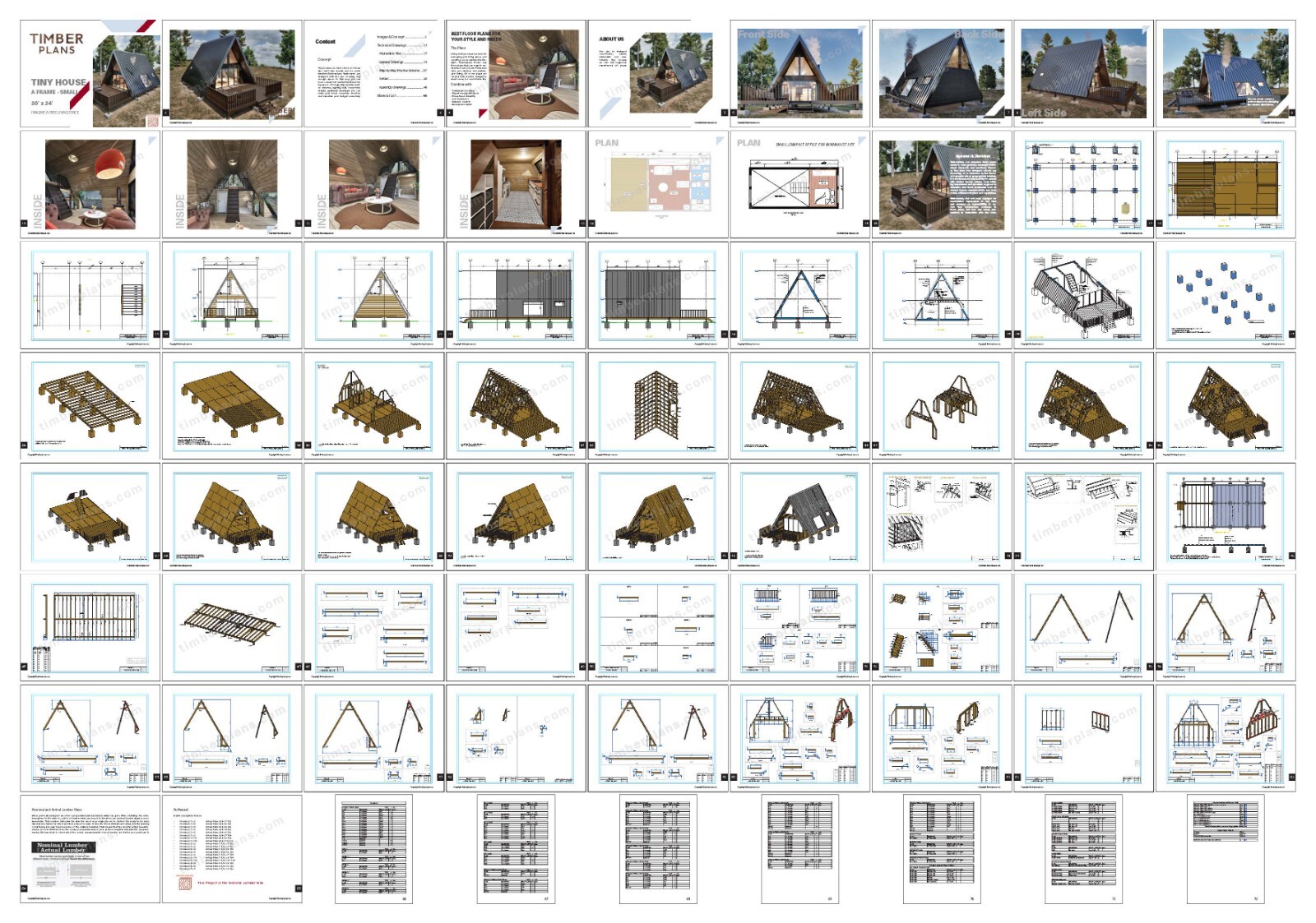 A Frame Tiny House Plan, 20’x24′ A Frame House Plans, Hard Copy
