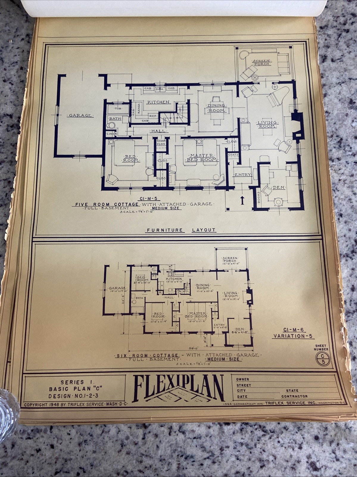 Lot Of 27- 1948 Home Plan Blueprints TRIFLEX Service Washington DC Plan Roll Set