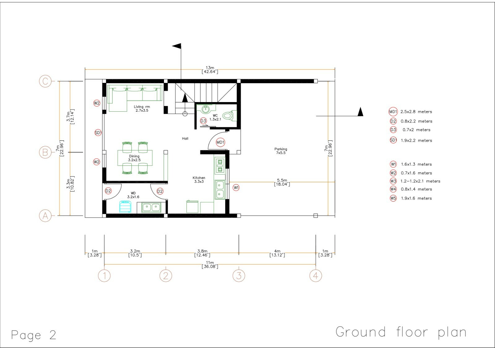 23×36 Feet House Plans 7×13 Meter 3 Beds 3 Baths Flat Roof PDF (A4 Hard Copy)