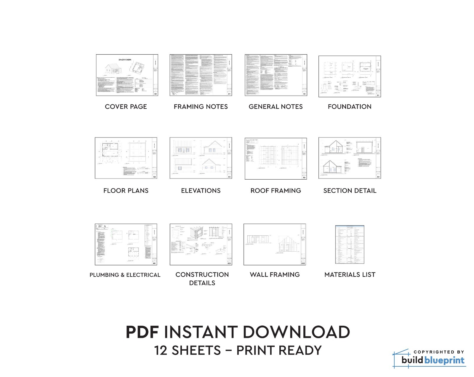 20′ x 24′ Budget Cabin Architectural Plans – PDF Download