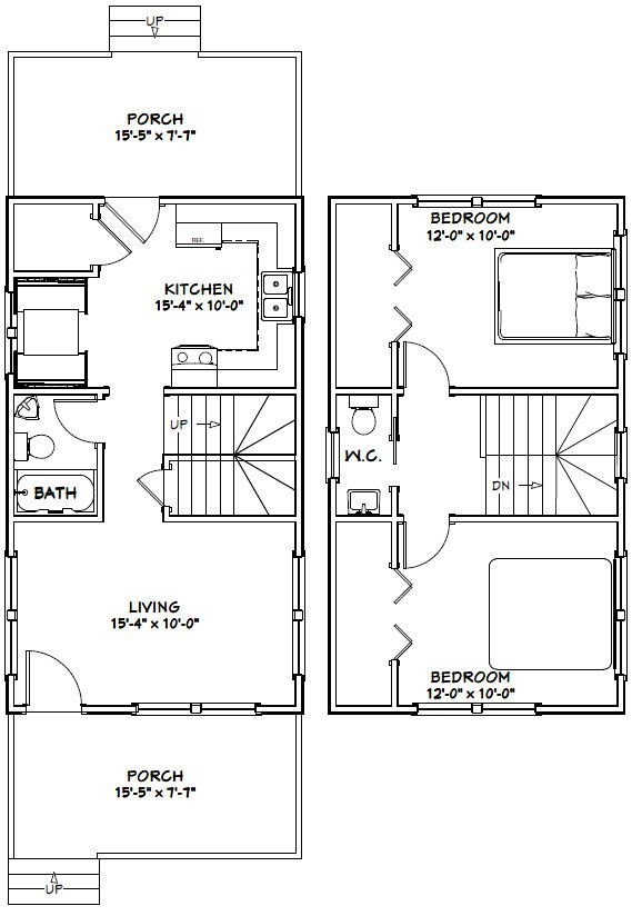 16×28 House — 2 Bedroom 1.5 Bath — PDF Floor Plan — 814 sq ft — Model 5B