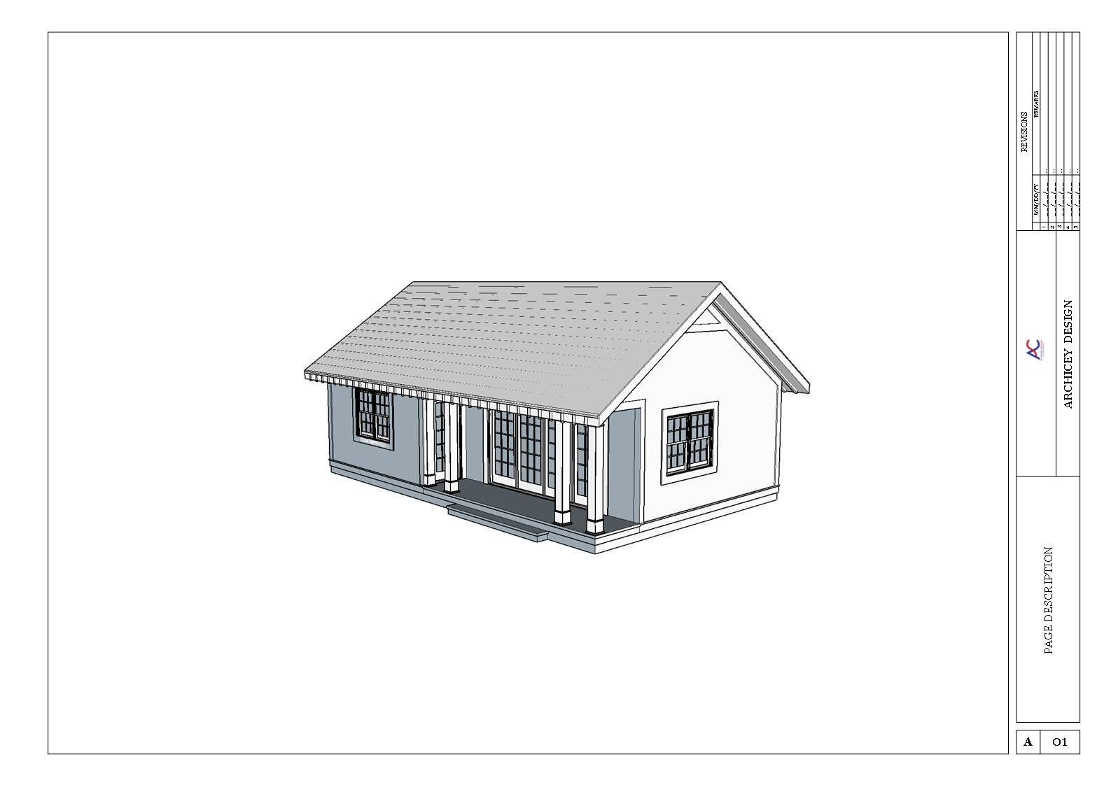 American Style Vacation Cabin House Plan with CAD file, 3D images,PDF Blueprints