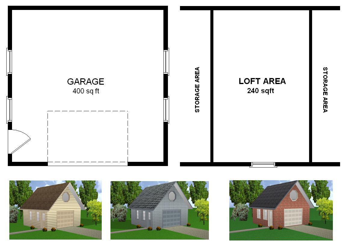 20×20 Garage w/Loft Plans Package, Blueprints, Material List