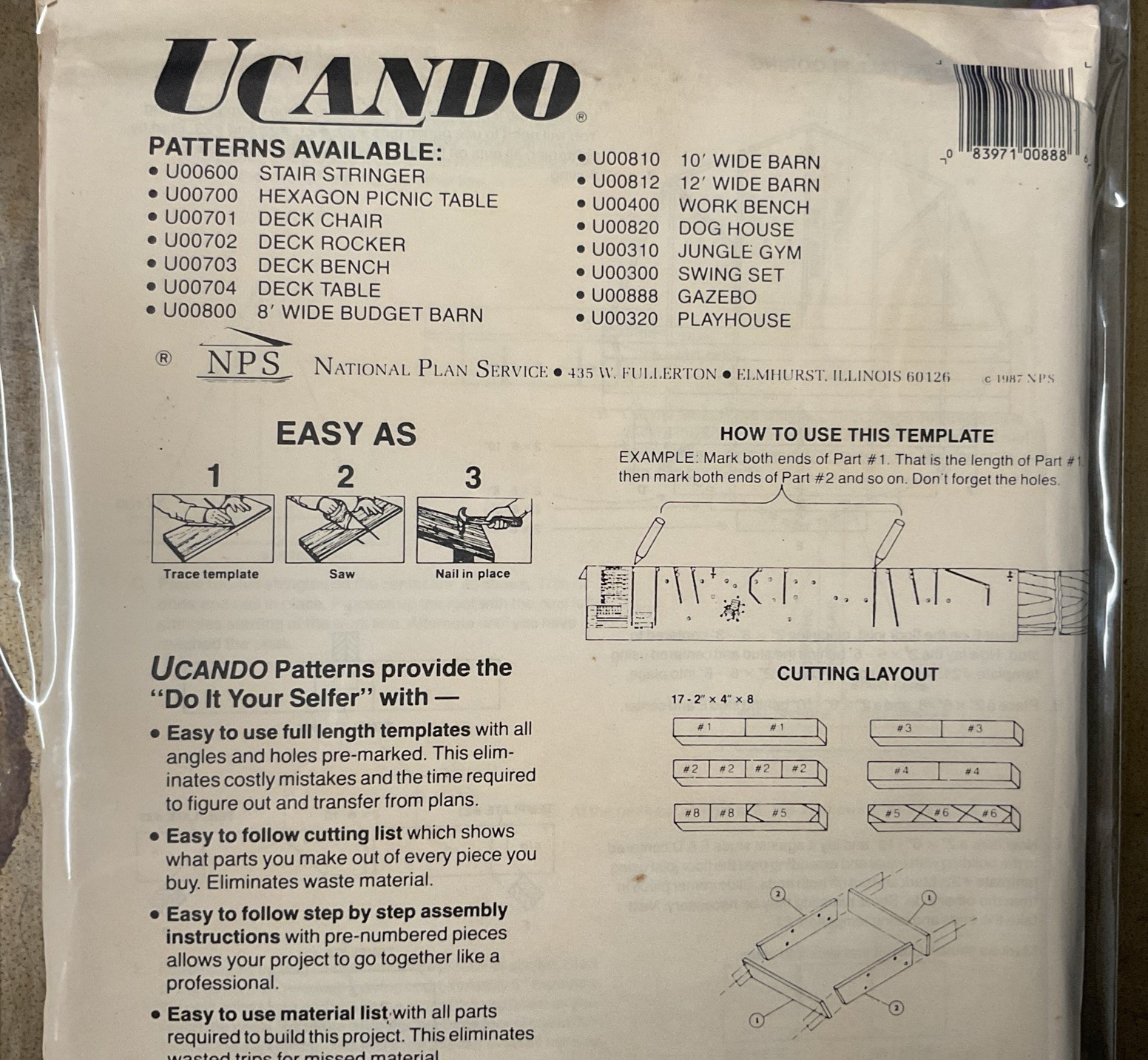 UCANDO U00888 12’ Gazebo Plans Rebagged With Material List NOS W/Templete
