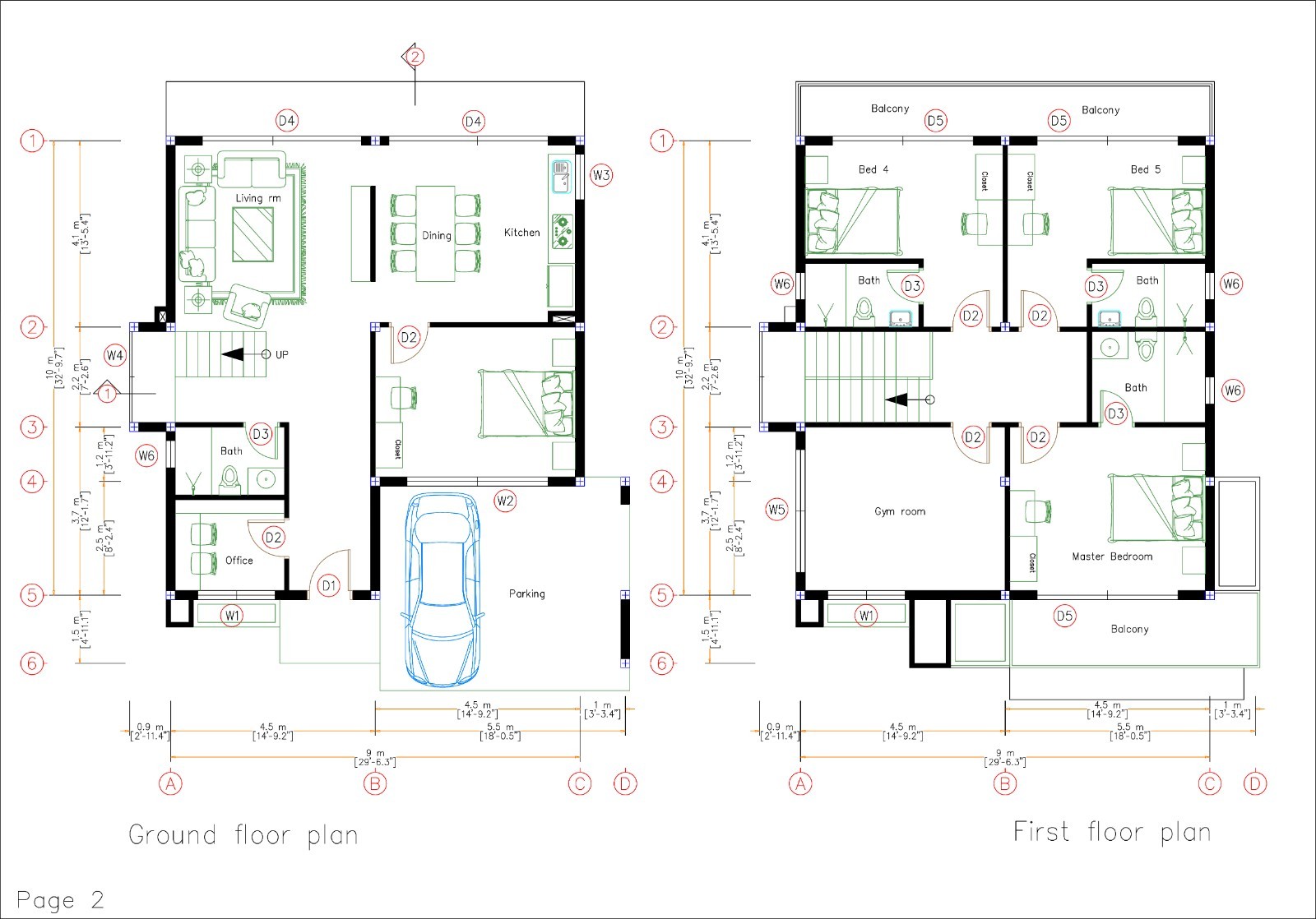 30×33 Ft House Design Plans 9×10 Meter 4 Beds 4 Bath A4 Printed, PDF & CAD Plan