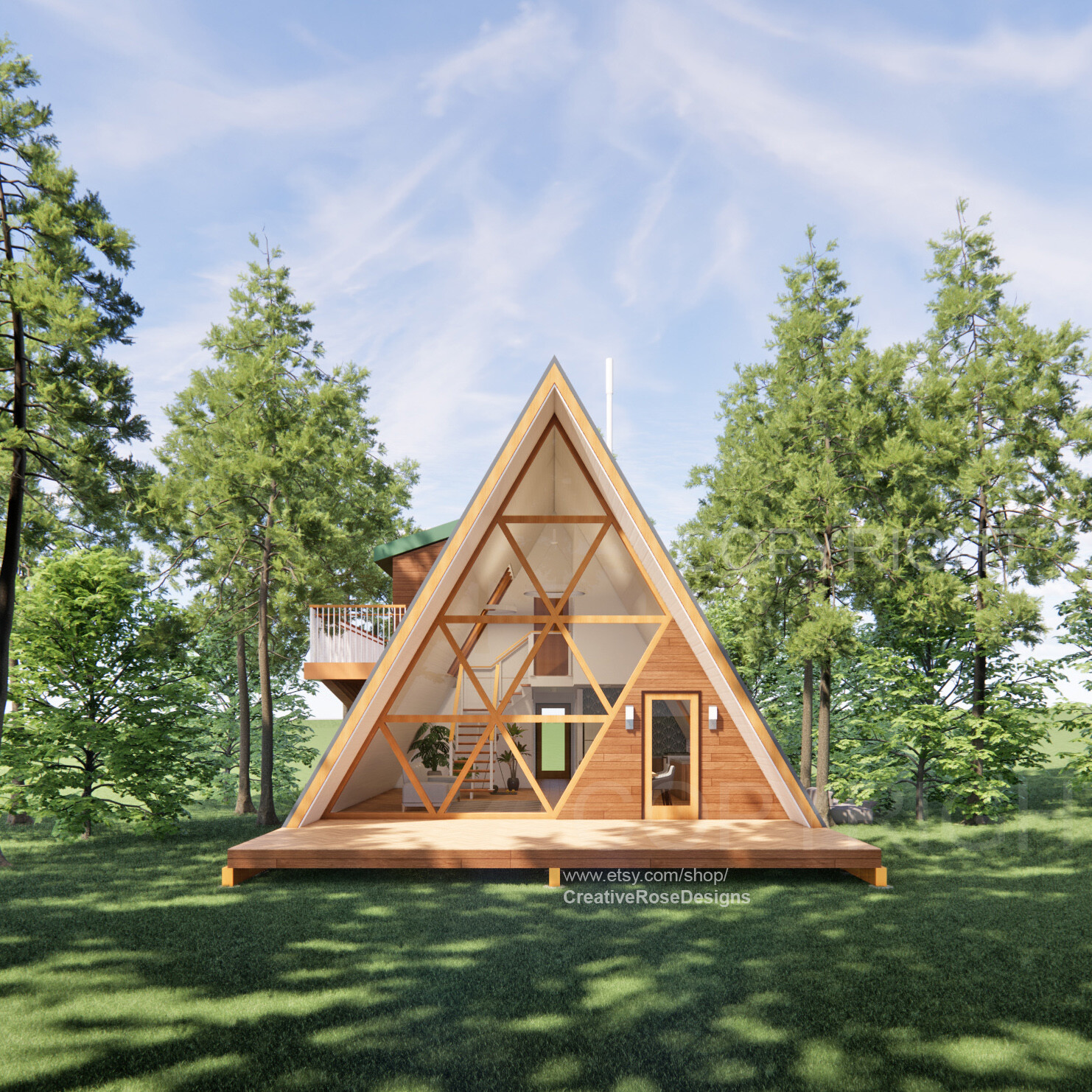 Custom Luxury A Frame 36′ x 28′ House Design Concept Plans Blueprint