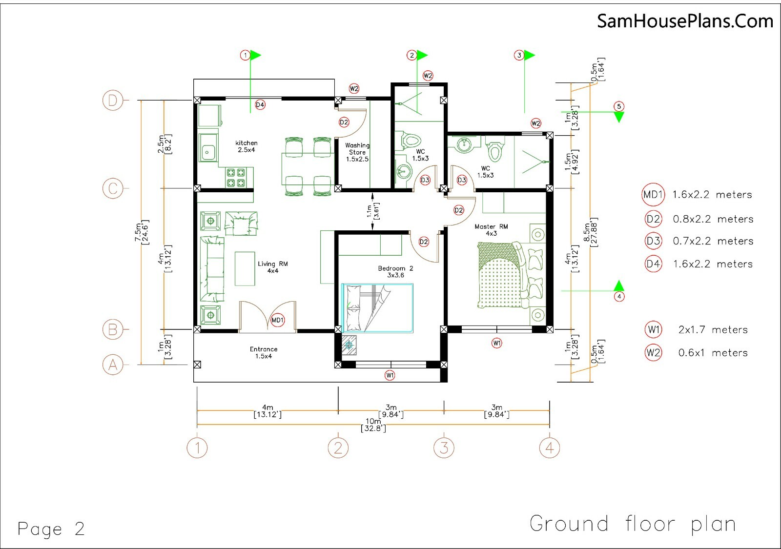 33×25 Feet Modern House Plan 10×7.5 Meter 2 Beds 2 Baths Terrace (A4 Hard Copy)
