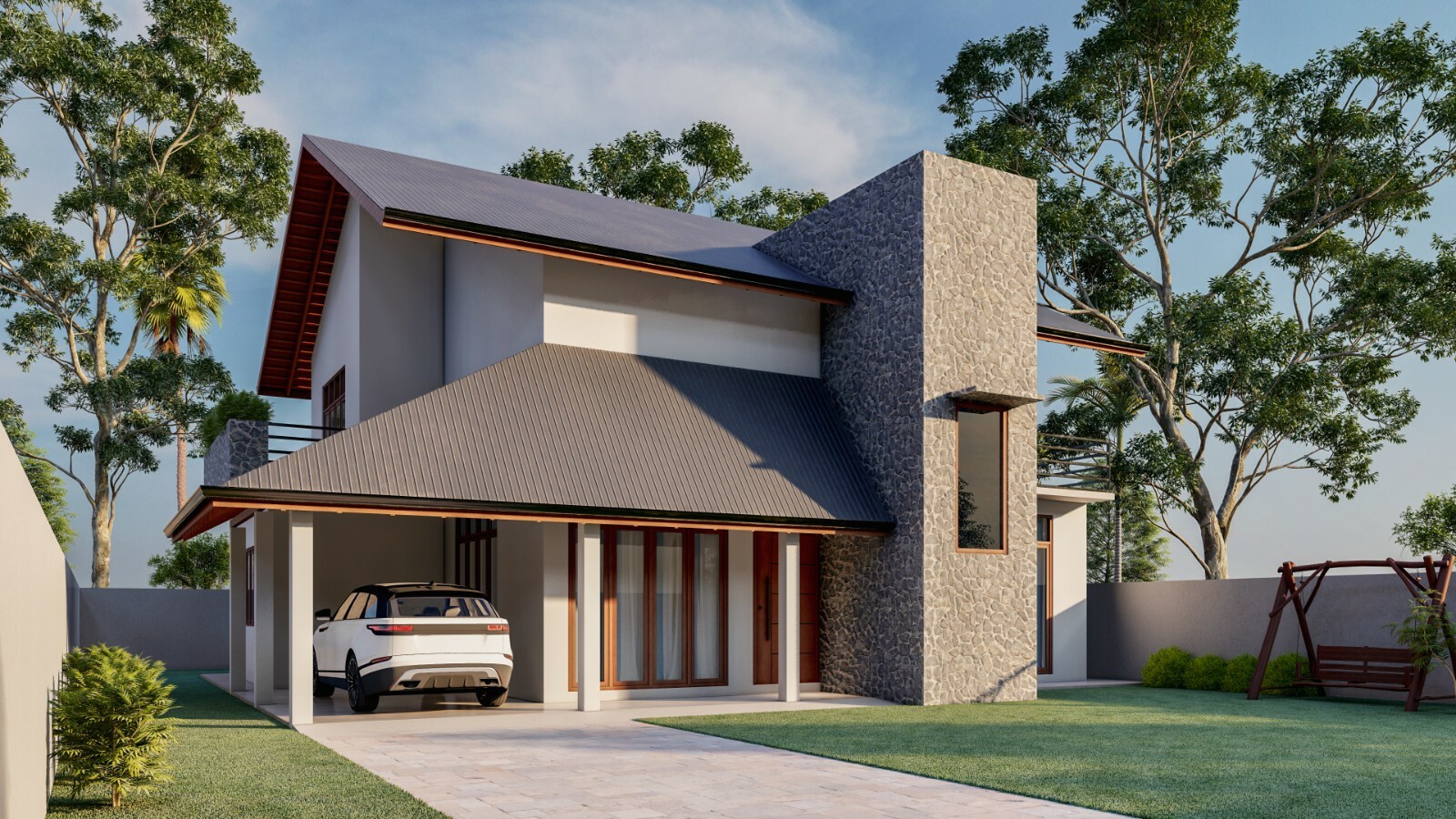 Modern House Plan Roof Type 3D Images DWG CAD File And PDF For Blueprint Plans