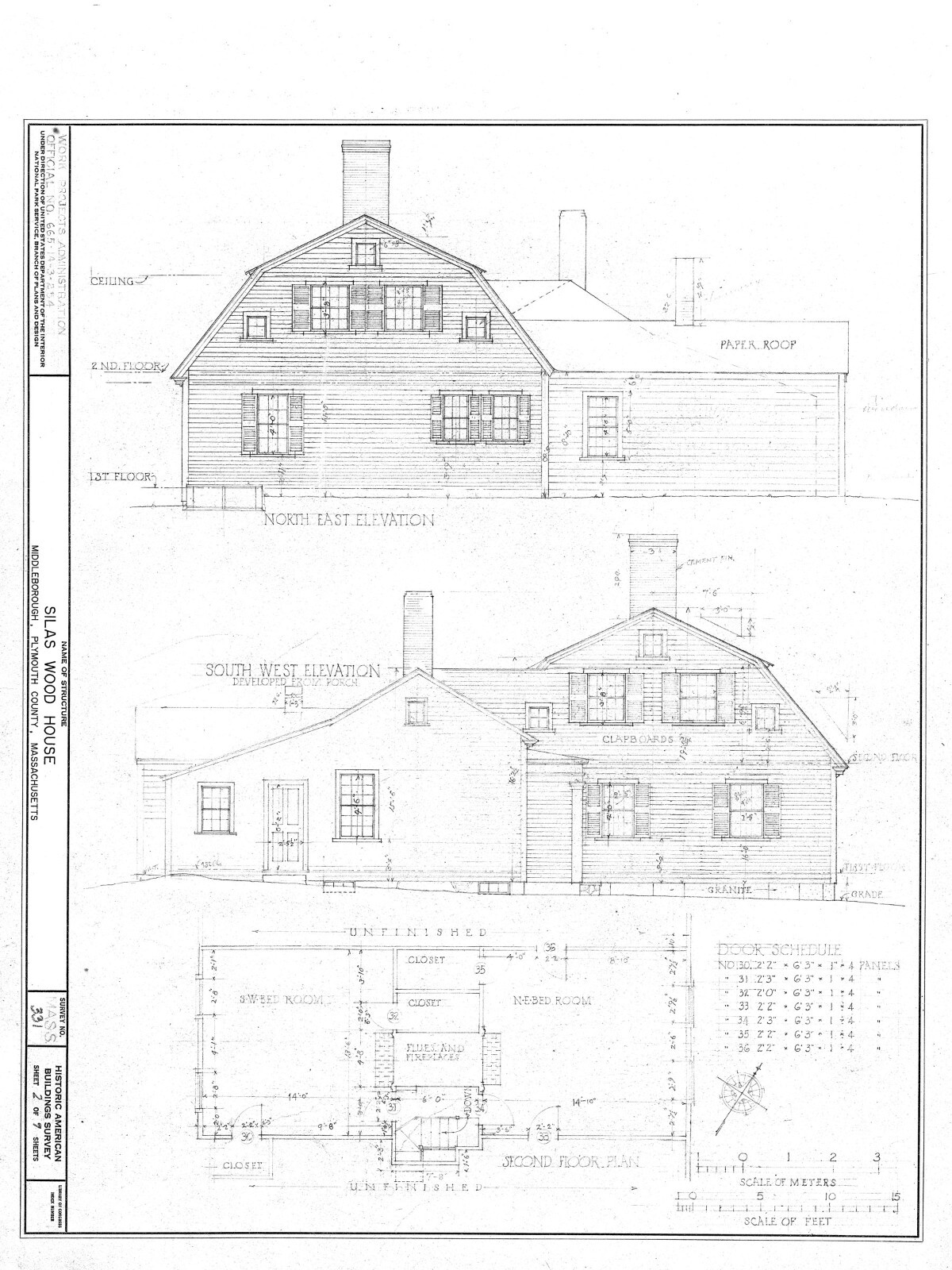 Gambrel roof Colonial home plan, clapboard siding, many rooms, printed drawings