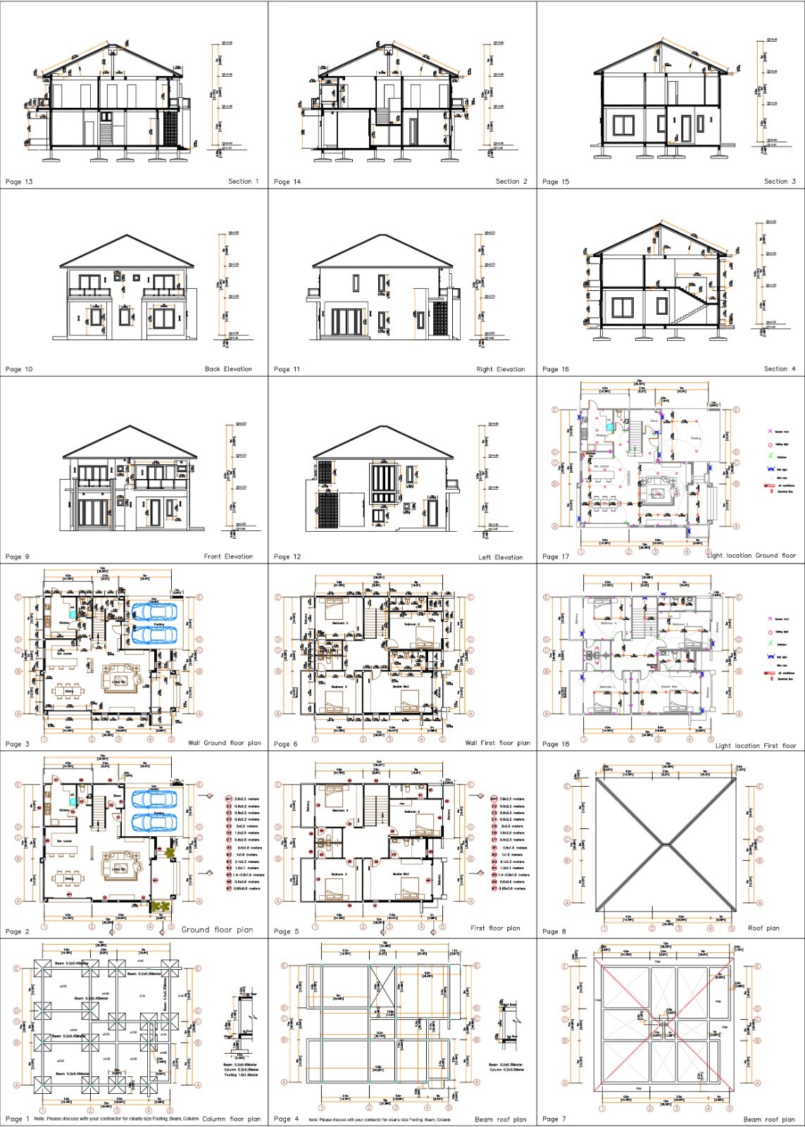 36×40 Feet House Design Plans 11×12 Meter 4 Beds 5 Baths Hip Roof (A4 Hard Copy)