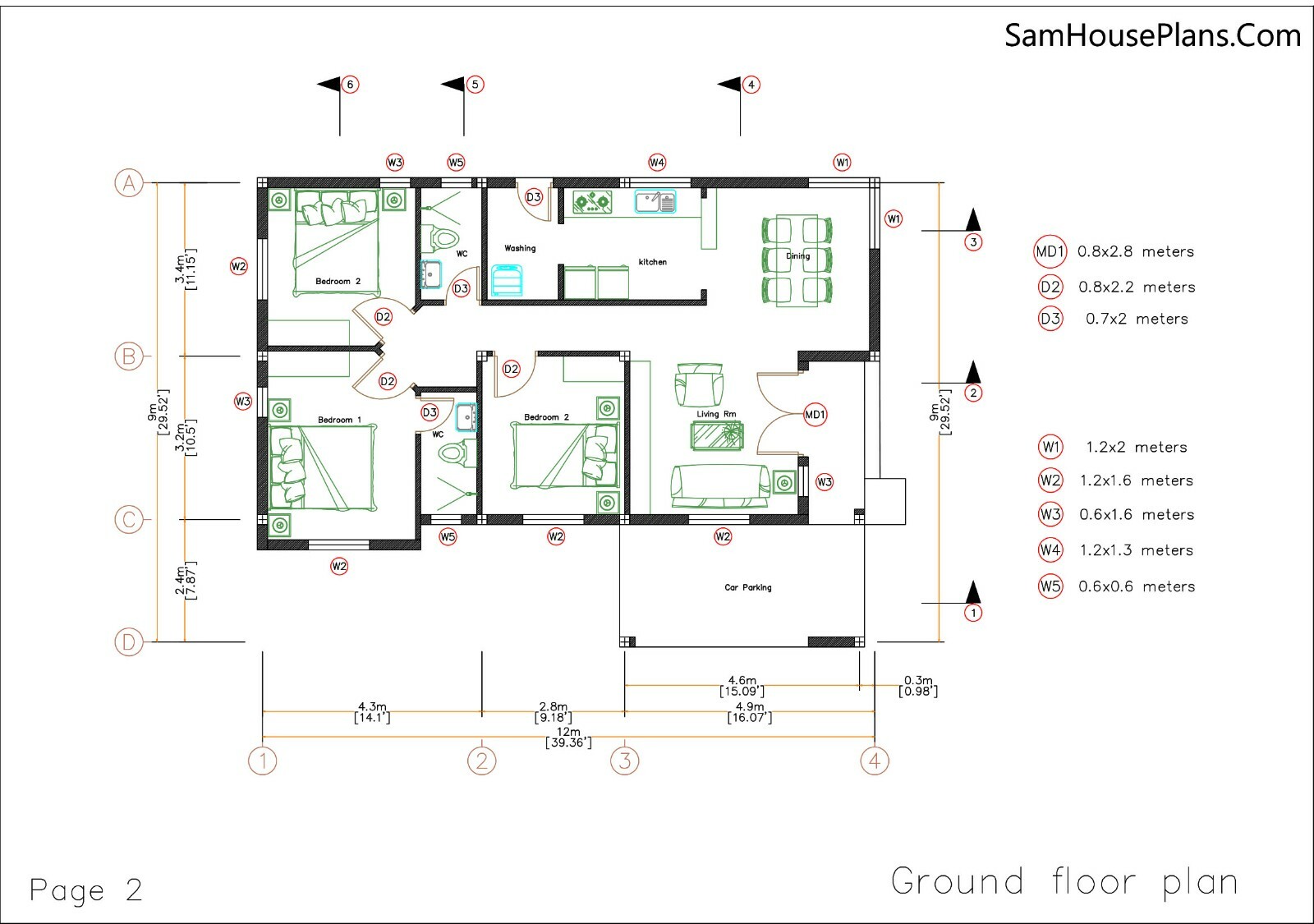 House Design Plan 9×12 Meter 30×40 Feet 3 Bedrooms Terrace Roof (A4 Hard Copy)