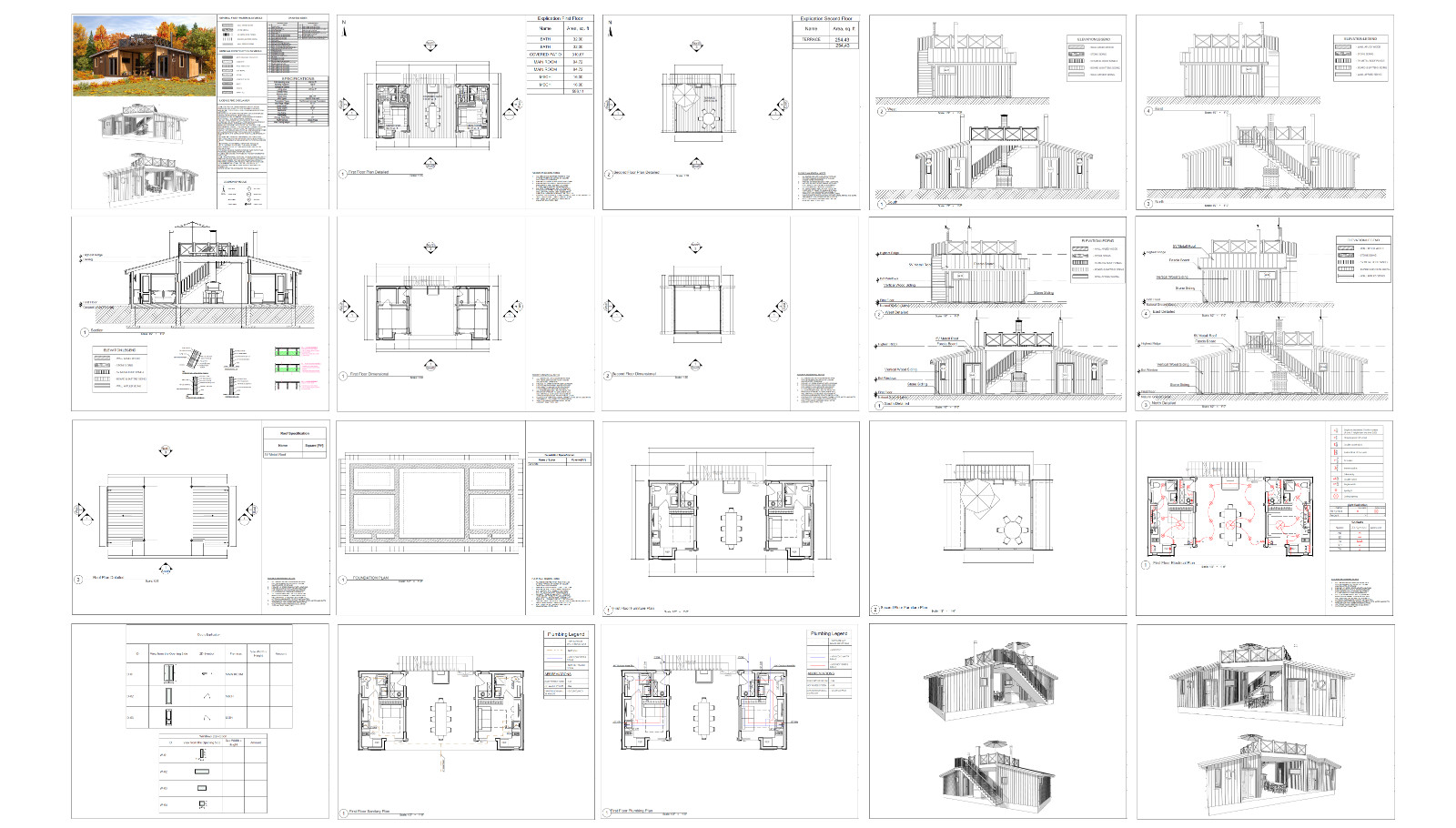 38’x18’ Double Tiny House, 1-Bed, 1-Bath Architectural Build Plans PDF Download