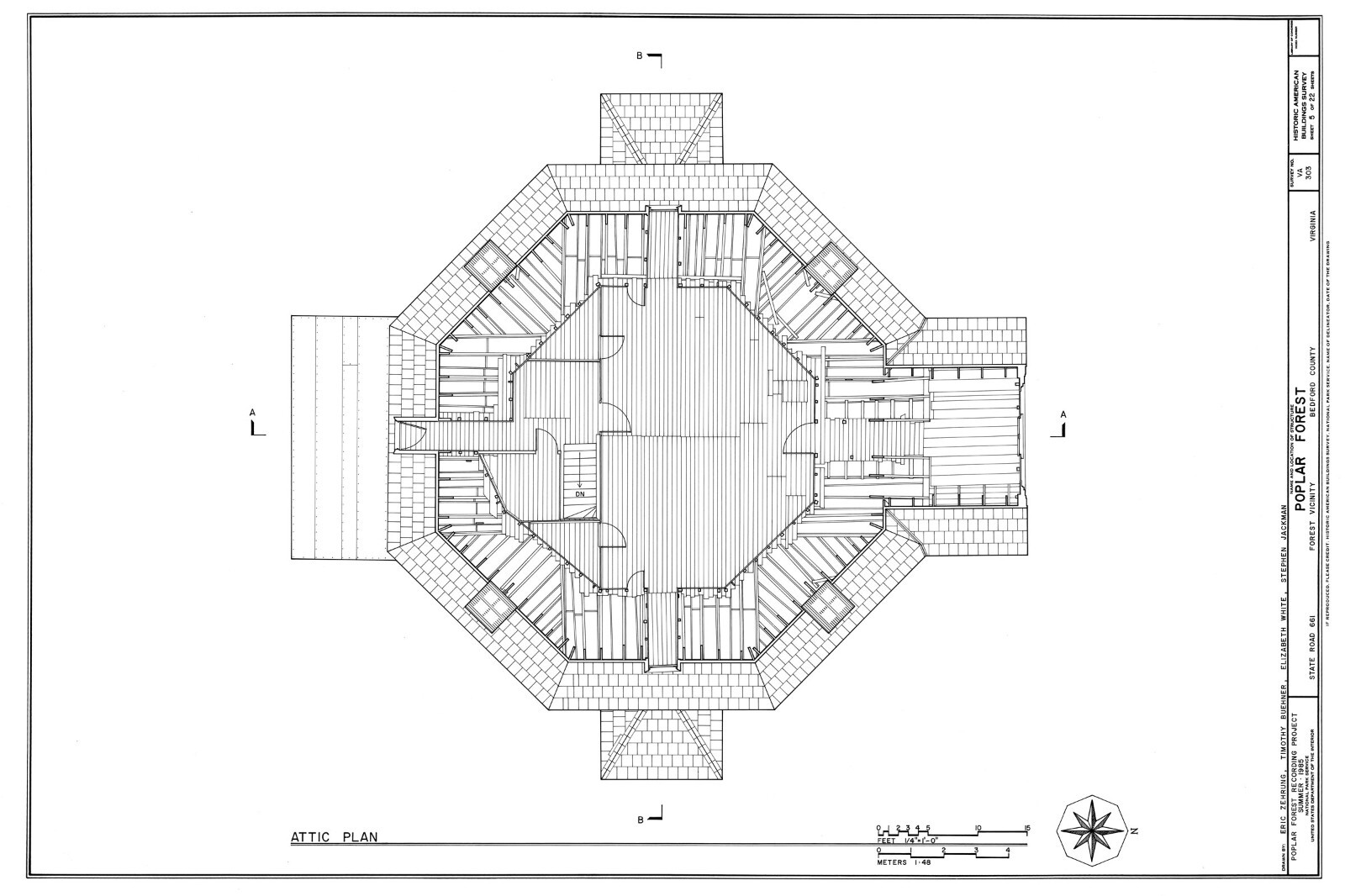 Poplar Forest by Thomas Jefferson, octagon Colonial country house detailed plans