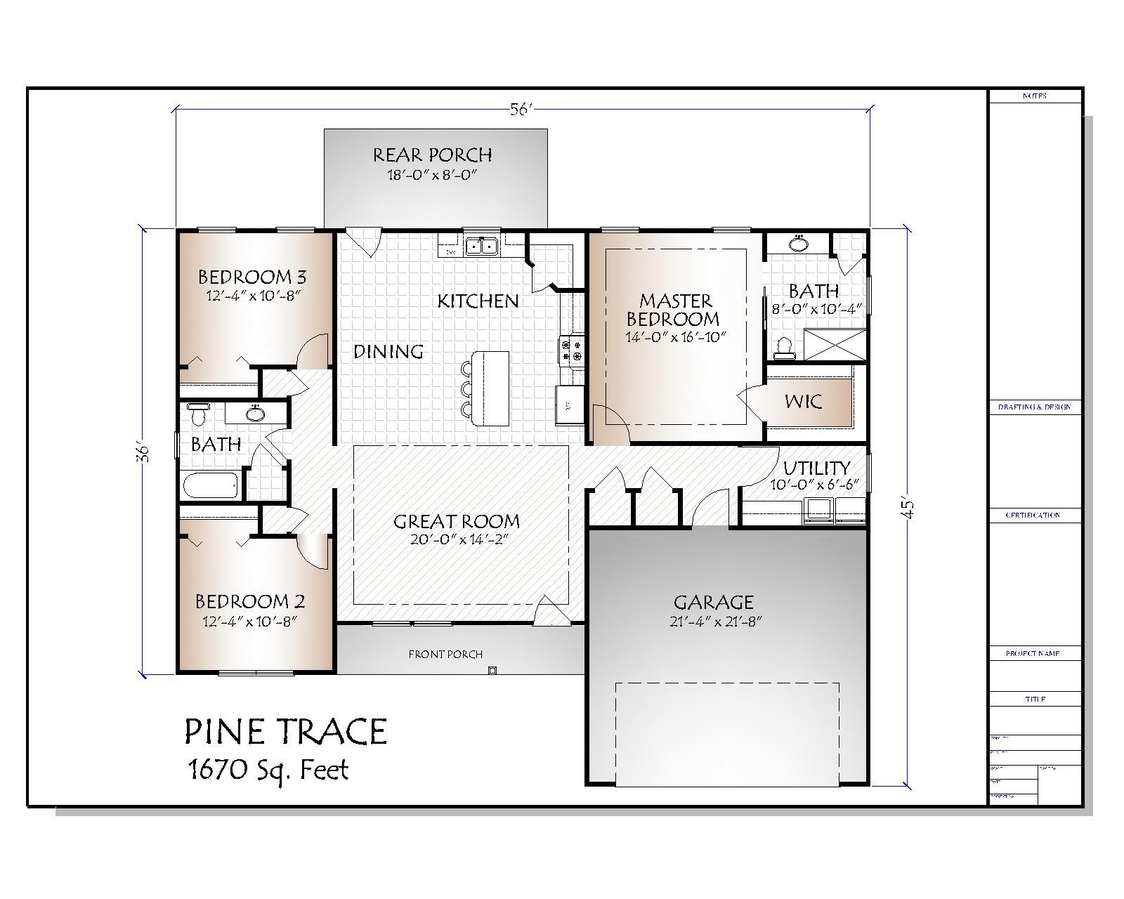 Pine Trace House Plan 1670 Heated Square Feet