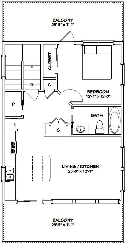 24×32 House — 1 Bedroom 1.5 Bath — 830 sq ft — PDF Floor Plan — Model 8A
