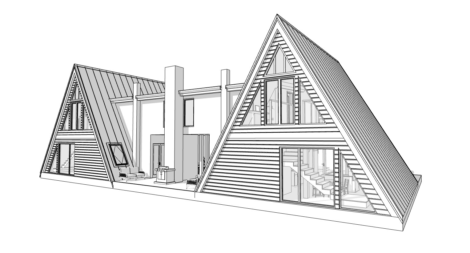 86’x49’ 4 Beds, 4 Baths Double A-Frame House Architecture Plans PDF Download.